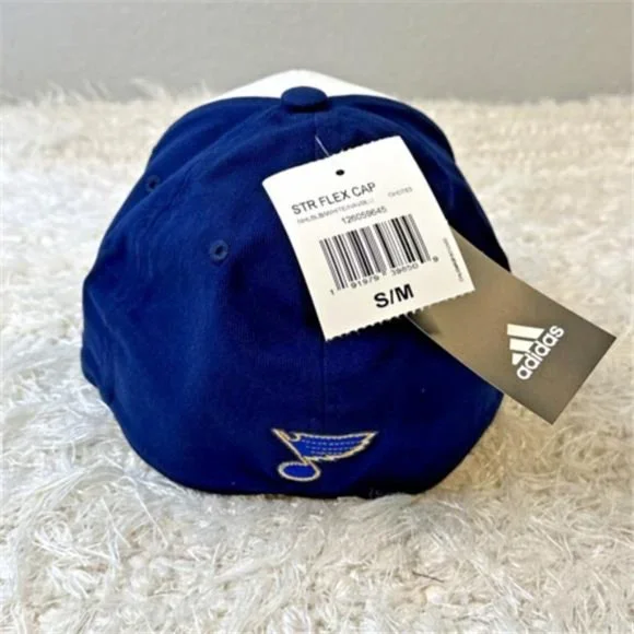NEW NHL Hockey St. Louis Blues adidas Local Coach Flex S/M White and Blue Hat - Picture 9 of 10